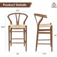thumbnail image 2 of Farini Wishbone Counter Height Barstool, Fully Assembled Weave Bar Chair with Wooden Frame, for Kitchen Island, Dining Room, Bar, Single, Walnut, 2 of 7