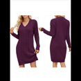 thumbnail image 3 of Vestidos Tipo Suéter Holgados de Otoño con Cuello en V, Larga y por Encima de la Rodilla para Mujer. Rojo Púrpura XXL, 3 of 7