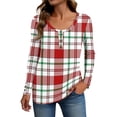 thumbnail image 2 of Stichou Winter Shirts for Women Henley Plaid Slim Fit Long Sleeve Comfy Tunic Tops Loose Fit Button Blouses Trendy Clothes Vermilion 2XL, 2 of 5