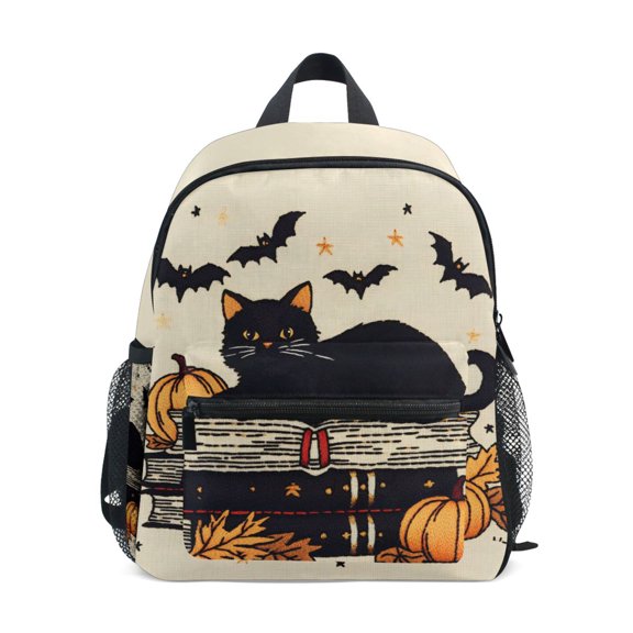FORMRS Kids School Backpack with Front Zippered Pocket 12" Student Travel Daypack, Halloween Cat