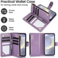 thumbnail image 5 of Butterfly Flower Embossed Wallet Case for Samsung Galaxy A55, PU Leather Case Magnetic Closure Handbag Zipper Pocket Case Kickstand Card Slots with Hand Strap Flip Case for Women Girls, Purple, 5 of 7