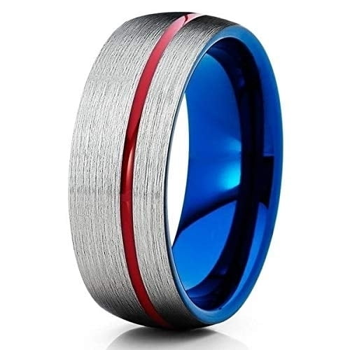 Silly Kings Jewelry Red Tungsten Wedding Band - Blue Tungsten Ring - Red Wedding Ring - 8mm (12)