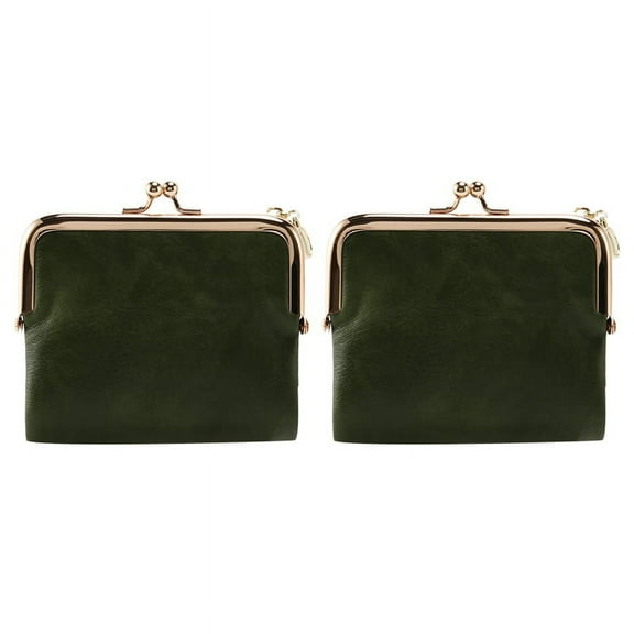 NEW 2X Women's Short Wallet Bifold Retro Multifunction Coin Purse with Zip and Kiss Lock Green