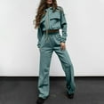 thumbnail image 2 of Fgnfyis Womens Tracksuits Set Womens Cargo Pant Two Piece Outfit Drawstring Full Zip Cropped Work Jacket and Drawstring Long Pant Sets Casual Pocket Solid Color Sweatsuit Trousers Sets Green L, 2 of 6