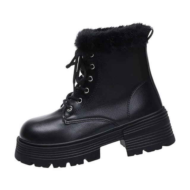 Black Ladies Fashion Boots With Thick Sole And Chunky Heel Design Perfect For Cold Climate And Leisure Time Comfortable And Trendy