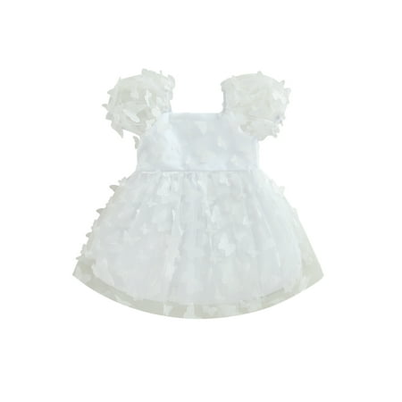 

Qtinghua Toddler Baby Girl Princess Dress Puff Sleeve Tulle Dress Flower/Butterfly A-line Birthday Party Tutu Dress