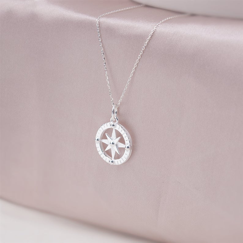 Anavia Custom Anniversary Gift for Girlfriend / Wife, Sterling Silver Compass Necklace Gift Card, I'd Be Lost Without You Jewelry for Her
