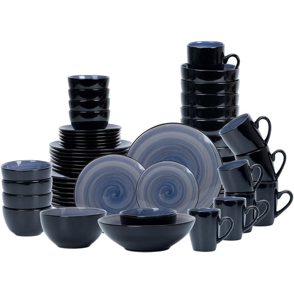 Stoneware Sonoma 56pc Dinnerware Set, Black   Speckled Spin Wash Cobalt