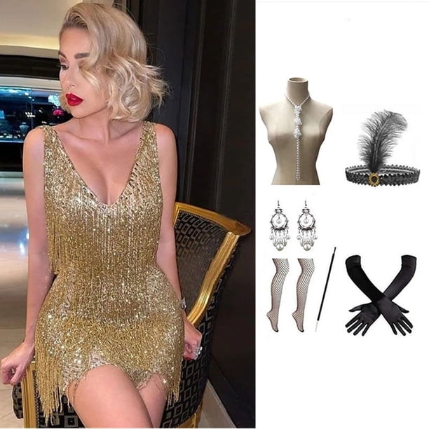 Vestido de lentejuelas negras, vestido con borlas bronceadas, ropa de actuación para el escenario de noche