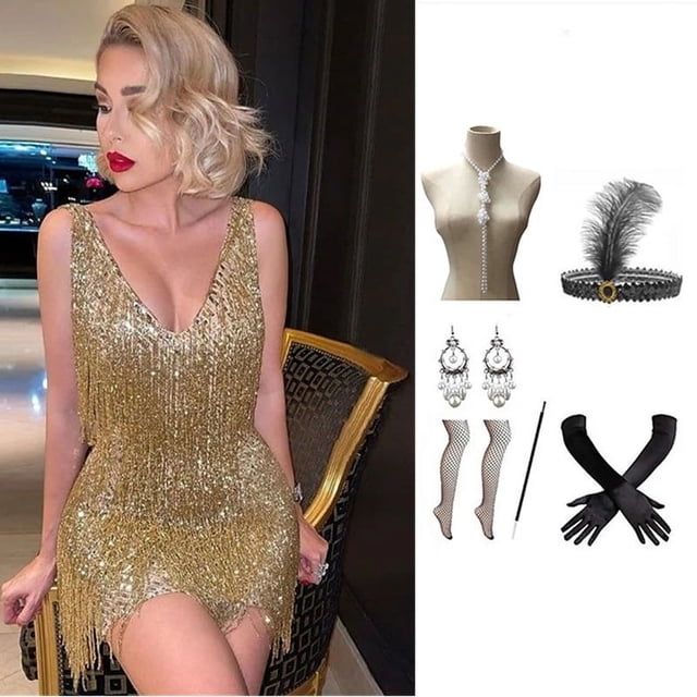Vestido de lentejuelas negras, vestido con borlas bronceadas, ropa de actuación para el escenario de noche