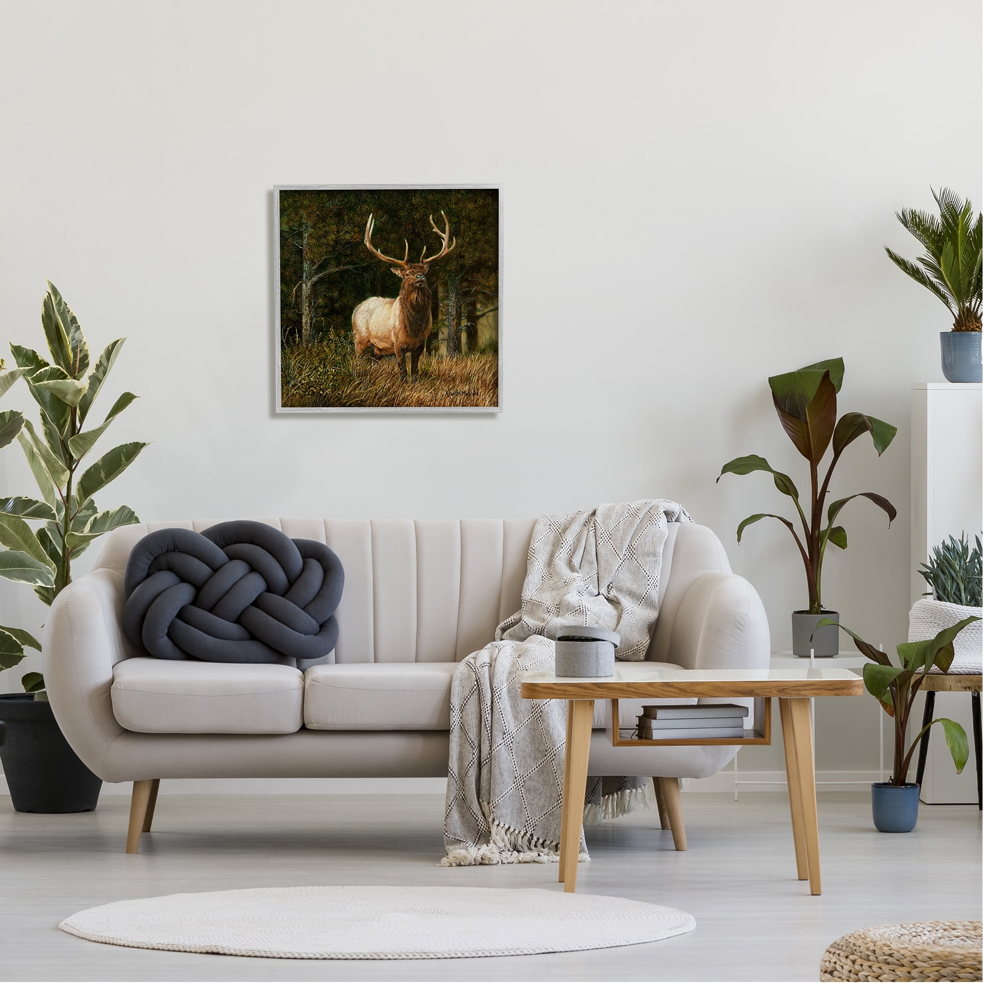 Stupell Industries Elk in Forest Painting Animals & Insects Painting Gray Framed Art Print Wall Art, 24 x 24