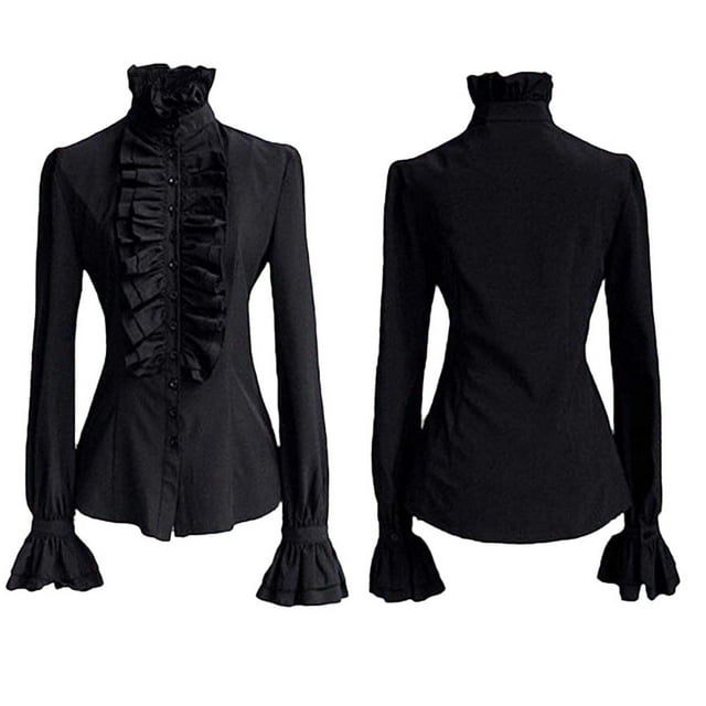 Chemise Éléphant Unie à Lacets pour Femmes Manches Longues à Volants Crop Top