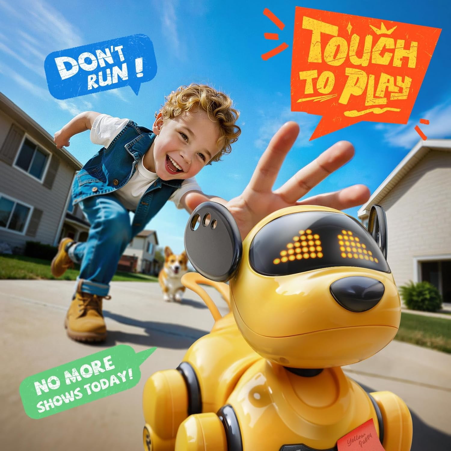 Ruko 18011 Robot Dog Toy, Smart Interactive Puppy, Programmable, 30+ LED Faces, Remote & Gesture Control, Yellow, Ages 3-8