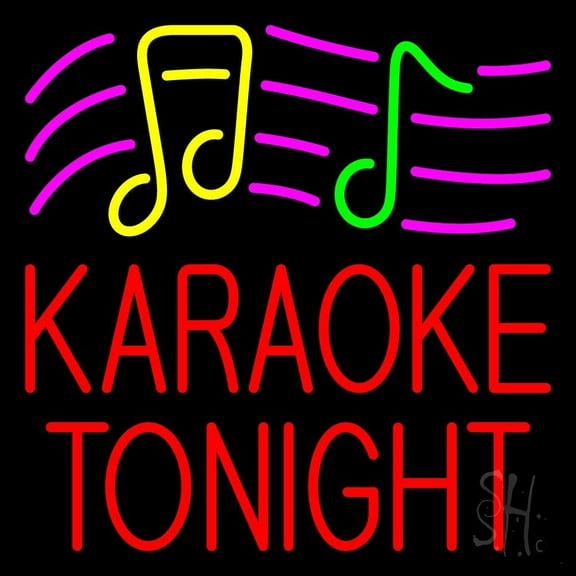 Red Karaoke Night Block 2 LED Neon Sign 16" Tall x 16" Wide - inches Black Square Cut Acrylic Backing, with Dimmer - Premium built indoor Sign for Studio, Club, Décor, Event, Storefront.