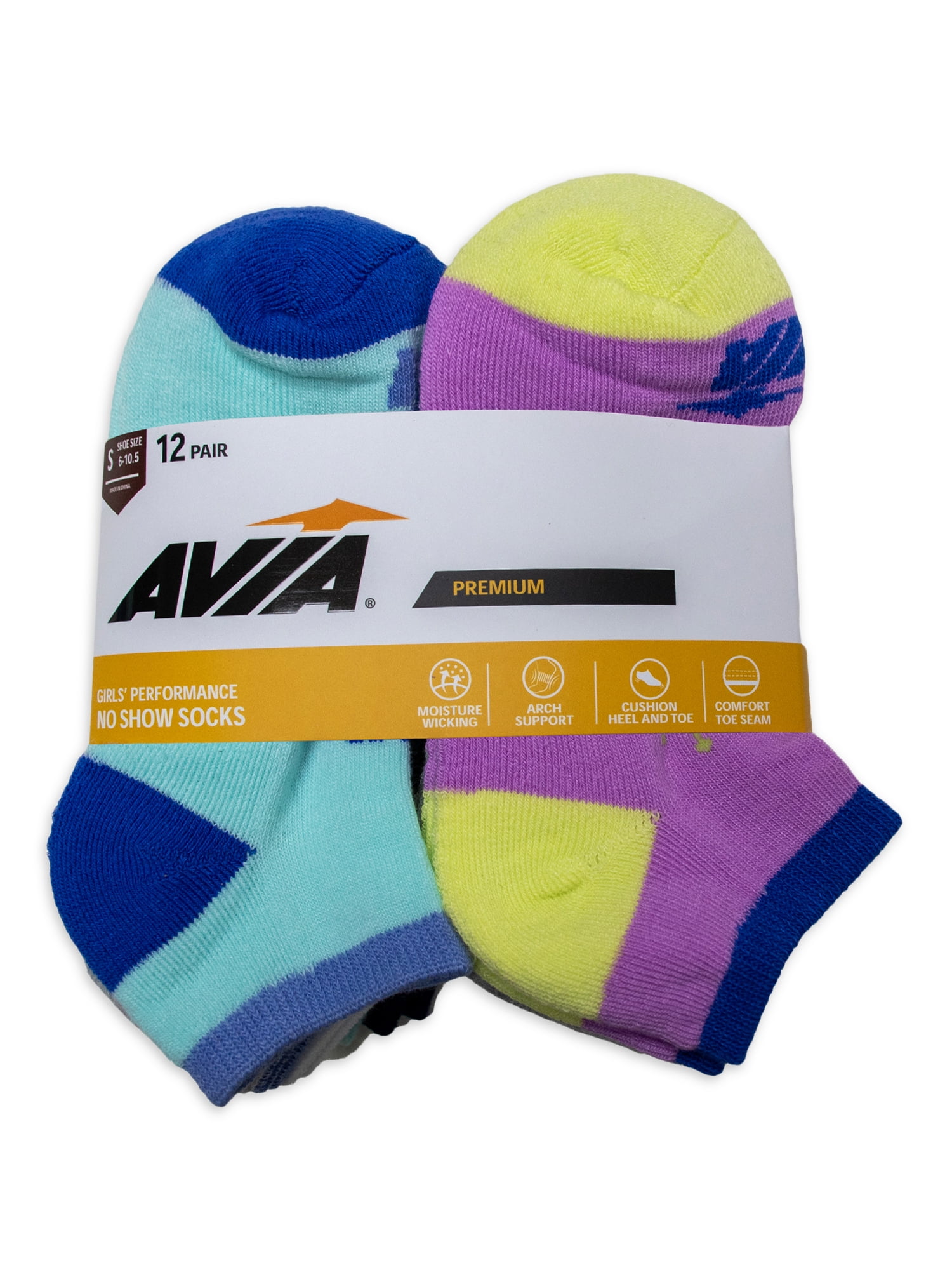 Avia Girls Performance Cushioned No Show Socks, 12-Pack, Sizes S-L