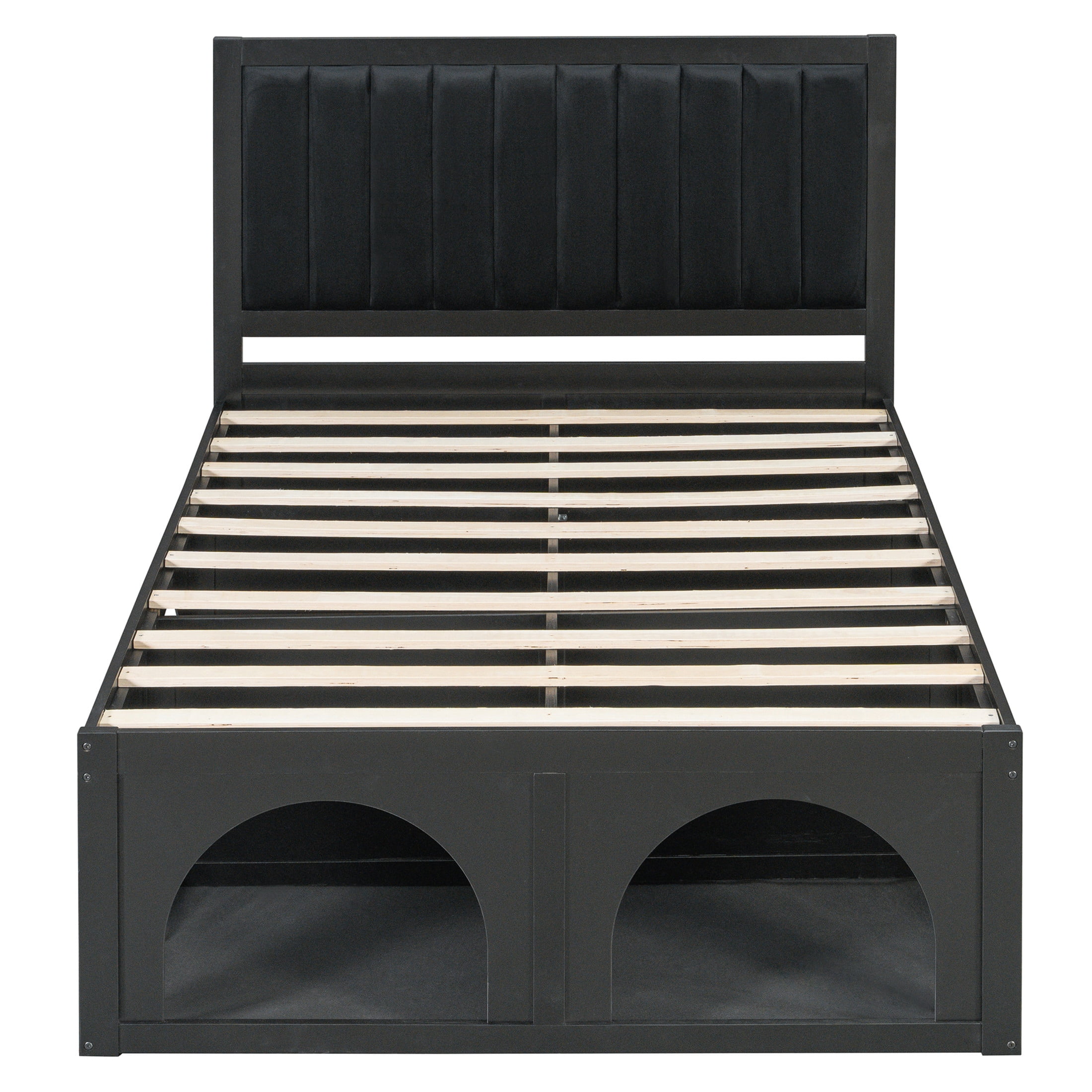 Christopher Knight Home Pet-Friendly Platform Bed with Nook, Upholstered Headboard, Full Size, Black
