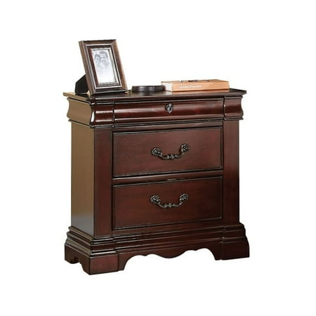 Dark Cherry Bedroom - Bowery Hill 3 Drawer Nightstand in Dark Cherry