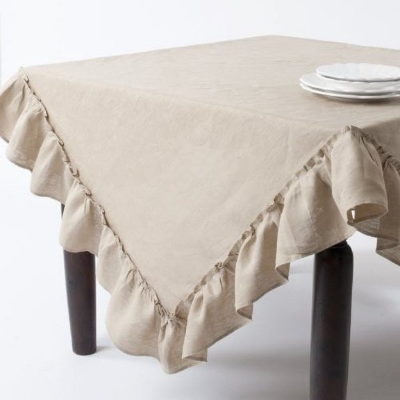 Margaux Ruffled Design 100% Linen Tablecloth (84"x84", khaki)