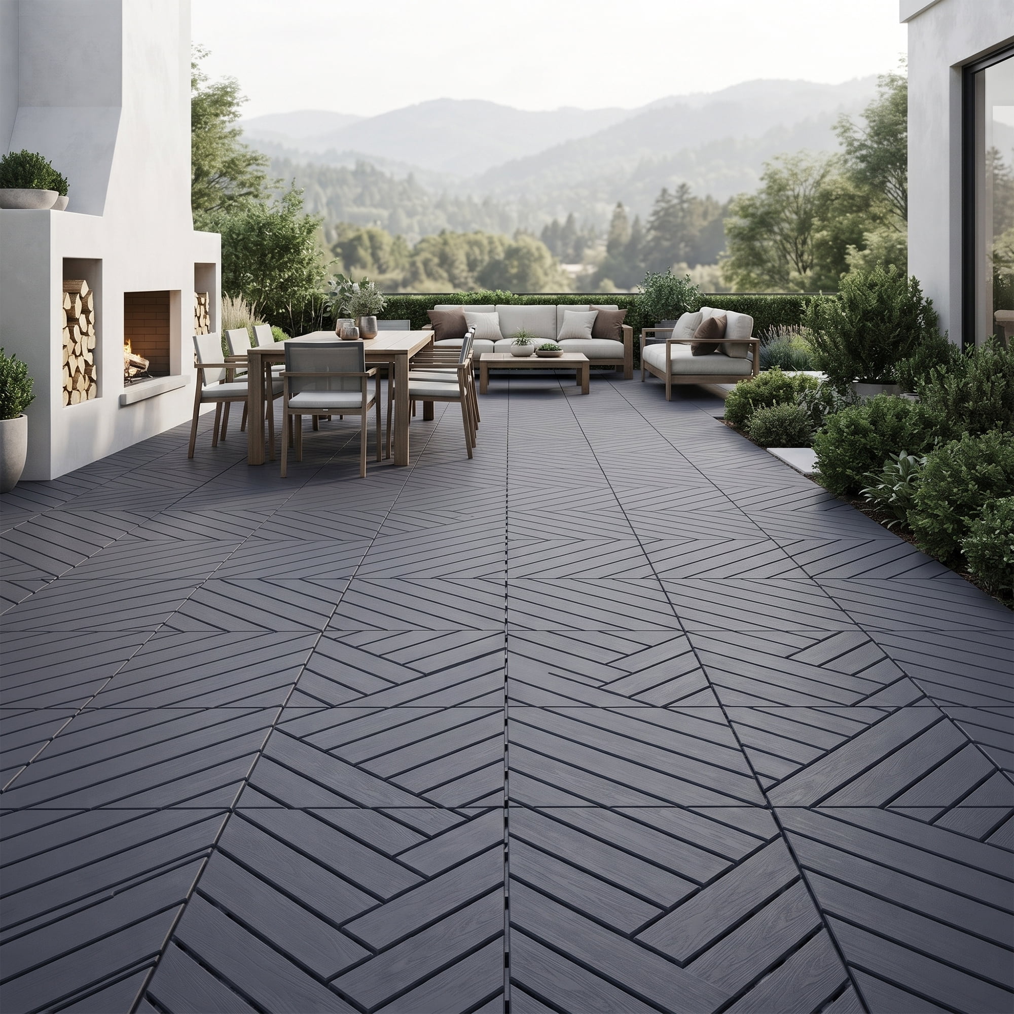 Plastic Interlocking Deck Tiles, 44 Pack 12"x12" Waterproof Non-Slip Outdoor Patio Flooring, Drainable Snap Together Decking Tiles for Poolside, Porch, Garden, Backyard & Shed Floor, Grey