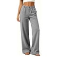 thumbnail image 4 of ClodeEU Women's Elastic Waist Straight Leg Pants,Casual Loose Trousers with Pockets Gray,Women's Plus M, 4 of 6