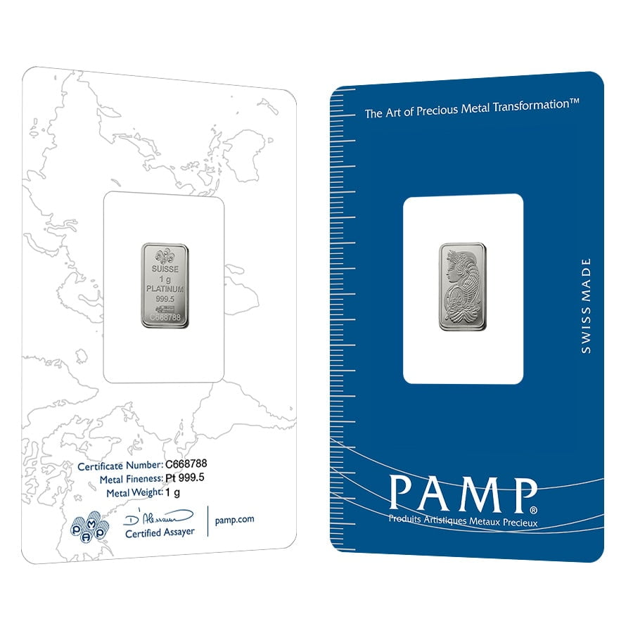 1 Gram PAMP Suisse Lady Fortuna Platinum Bar .9995 Fine (in Assay)