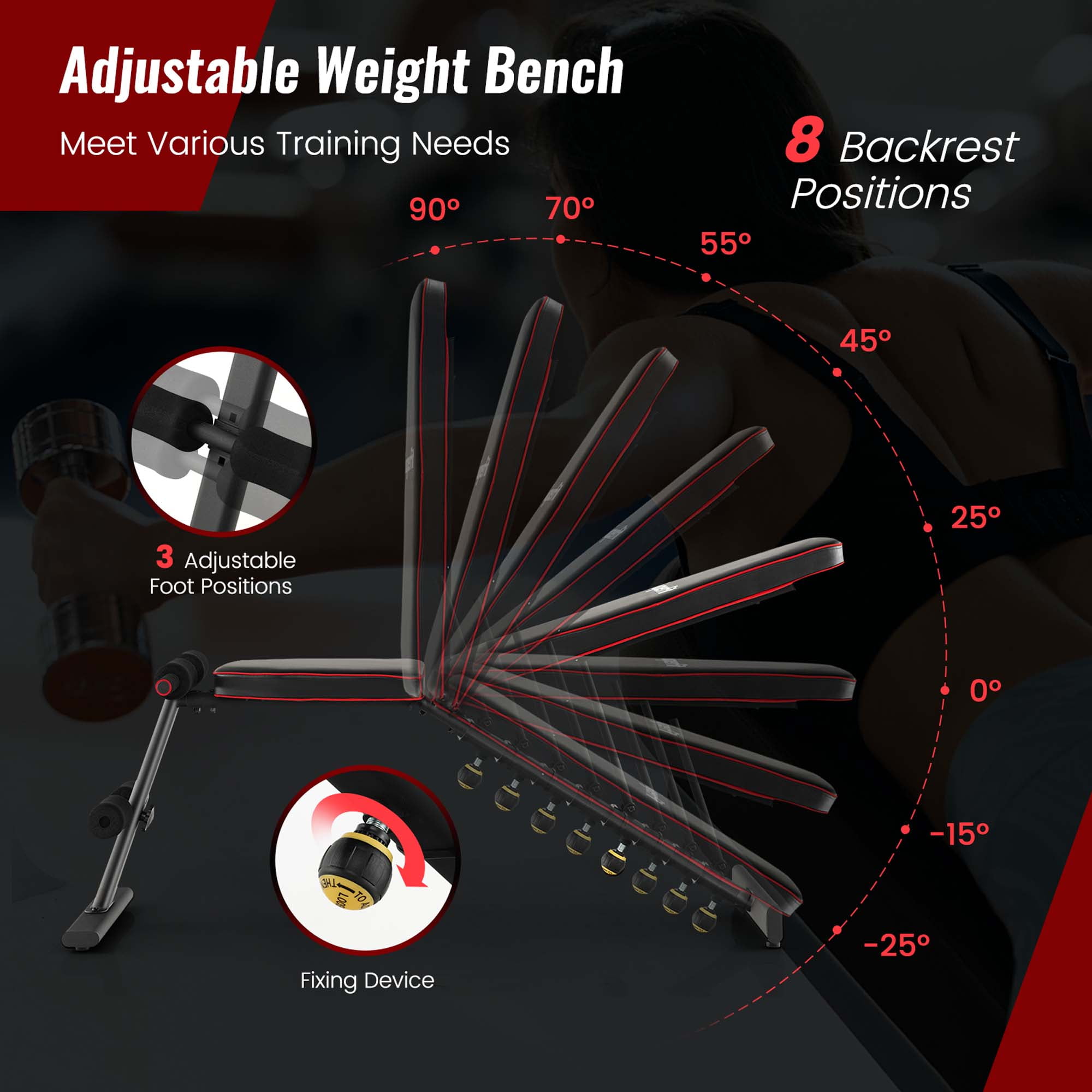 Costway Adjustable Weight Bench for Full Body Strength Training Incline Decline Home Gym