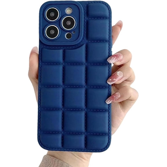 Compatible with iPhone Case,Liquid Silicone Plaid Checkered Design Couple Matching Camera Lens Protection Soft Shockproof Cover Phone Caseproof Cover Phone Case (Blue,iPhone 14 Plus)