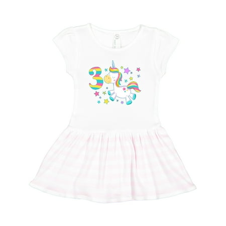 

Inktastic Third Birthday Rainbow Unicorn Plush and Stars Gift Toddler Girl Dress