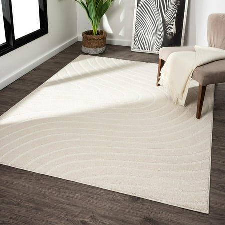 Luxe Weavers Modern Geometric Wave Cream 8x10 Area Rug  Stain Resistant Carpet