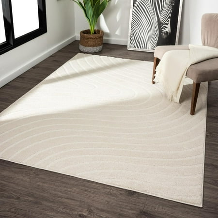 Luxe Weavers Modern Geometric Wave Cream 9x12 Area Rug  Stain Resistant Carpet