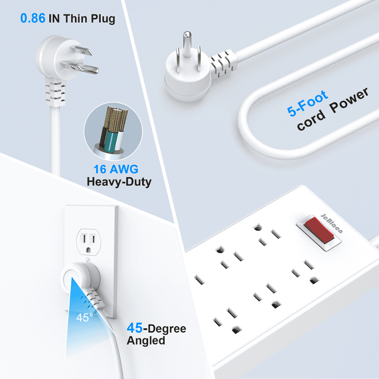 Surge Protector Power Strip, Outlet Extender Stick With USB C Ports, 4 Outlet 3 USB, Extension Cord Flat Wall Plug 6 FT, Home Office Dorm Room Essentials, White