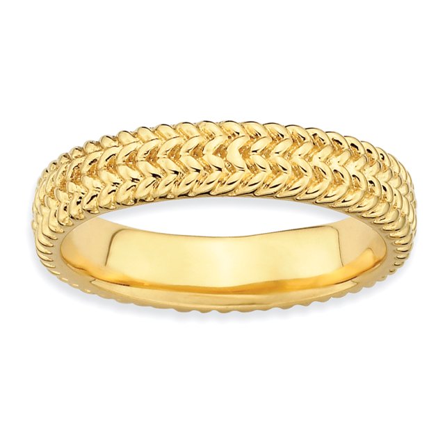 925 Sterling Silver Gold Plated Stackable Ring Textured Fancy/