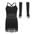 thumbnail image 5 of Choomomo Girls Sequin Fringed Dresses Tassel Skirted Leotard Latin Dance Outfits with Gloves Party Bodysuit Black 16, 5 of 7