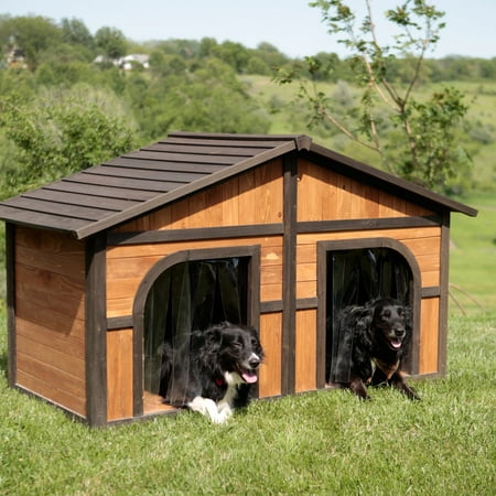 Boomer & George Darker Stain Duplex Dog House with FREE Dog
