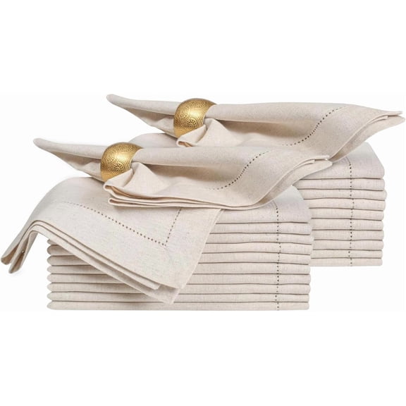 Bedding Craft Linen Cloth Napkins 18x18 Set of 24 Natural with Hemstitch, Fabric Dinner Napkins for Table & Events