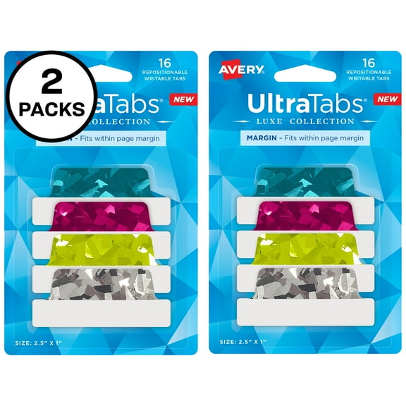 Avery Ultra Tabs, 2.5" x 1", 32 Prismatic Tabs (2 Pack of 74147)