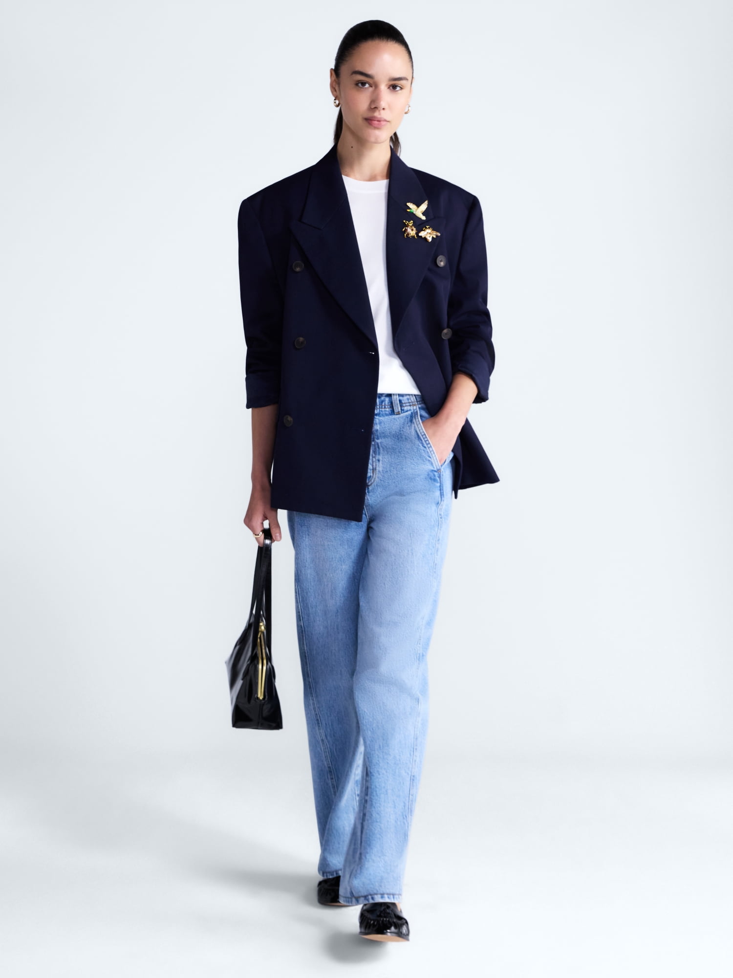 Free Assembly Women's and Women's Plus Embellished Wool Blend Boxy Blazer, Sizes XS-4X