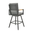 thumbnail image 3 of Crown Outdoor Patio Swivel Bar Stool in Black Aluminum with Wood Accent and Dark Gray Cushions, 3 of 8