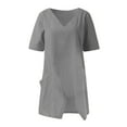 thumbnail image 3 of gakvbuo Plus Size Summer Tops For Women Tops Dressy Casual Tunic Tops To Wear With Leggings Women Casual Solid Irregular V-Neck Short Sleeve Pockets Top Blouse, 3 of 6