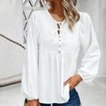 thumbnail image 6 of Elegant Drawstring Long Sleeve Cotton Linen Blouses Womens Buttons Casual Loose Pleated Shirts Solid Pullover Tops White,XXL, 6 of 6