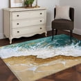 thumbnail image 4 of Teal Gold Washable Area Rugs 4'x6', White Gradient Ocean Wave Oil Painting Style Low Pile Throw Living Room Rug Non-Slip Sturdy Edge Binding Carpet for Indoor Entryway Bedside Kitchen, 4 of 9