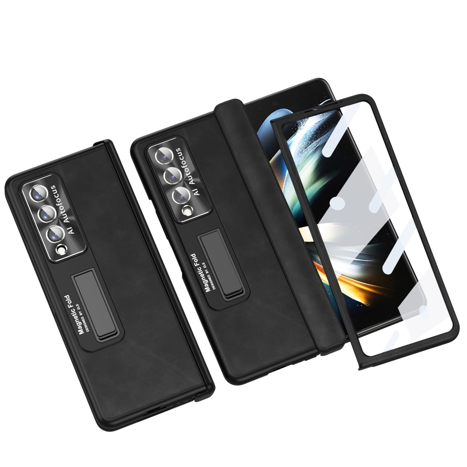 Tarise All-inclusive Cover Case for Samsung Galaxy Z Fold 4 5G 2022, Wireless Charging Camera Lens Protector Screen Protector Magnetic Hinge Protection Drop-Proof Shockproof Kickstand Case, Black