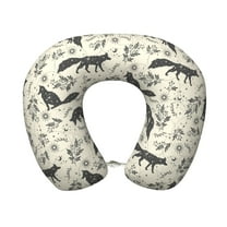 Easygdp Vintage Moon Fox Travel Pillow Memory Foam, Head Neck Support Airplane Pillow for Traveling, Car, Home, Travel Neck Flight Pillow