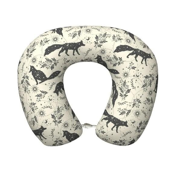Easygdp Vintage Moon Fox Travel Pillow Memory Foam, Head Neck Support Airplane Pillow for Traveling, Car, Home, Travel Neck Flight Pillow