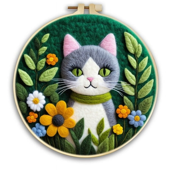 Cat Needle Felting Set, Beginner Felt Painting Set, With Wool Felt Painting Set, Decorative Frame, Suitable for Home Decoration