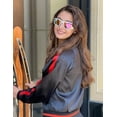 thumbnail image 5 of Zeagoo Women Letterman Jackets Satin Bomber Jacket Casual Short Biker Jacket Classic Solid Striped Fashion Coat Zip Up Windbreaker Outerwear, 5 of 6