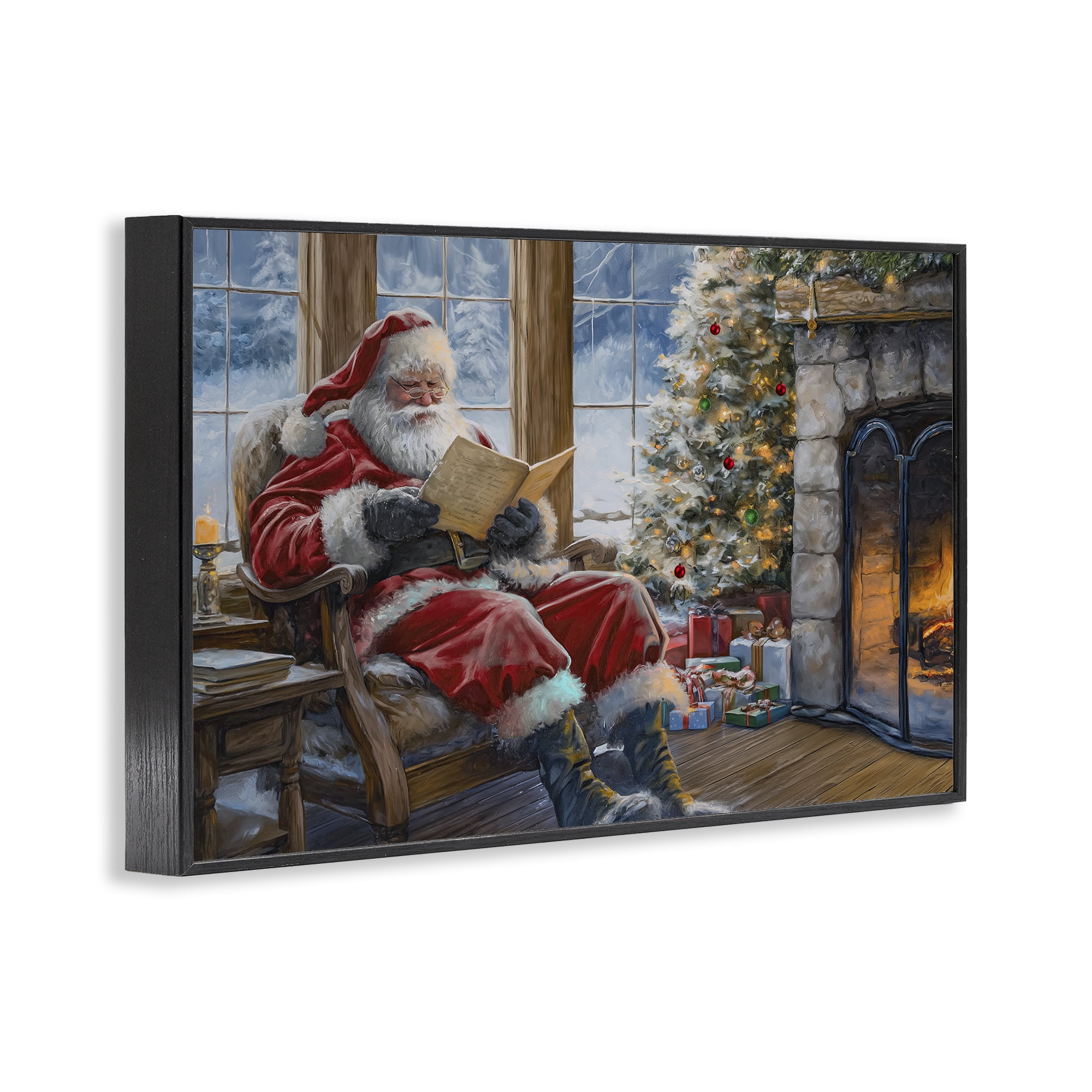 Stupell Industries Santa Reading by Fire Holiday Painting Black Framed Art Prints Wall Art, 30 x 20