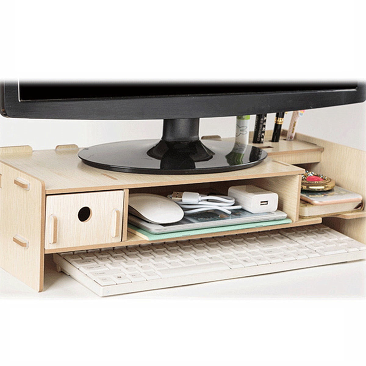Wooden Monitor Stand Riser Organizer for Office School Computer Desk GL 