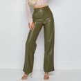 thumbnail image 4 of Quixlent Faux Leather Women Pants Button Zipper Fly Straight Wide Leg Trousers with Pockets High Waist Loose Fit Long Pants, 4 of 8