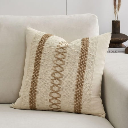 

Boho Pillow Covers 16x16 Throw Pillow Covers for Farmhouse Accent Decorative Throw Pillows Neutral Pillow Covers for Living Room Bedroom Couch Three Stripes 1PC